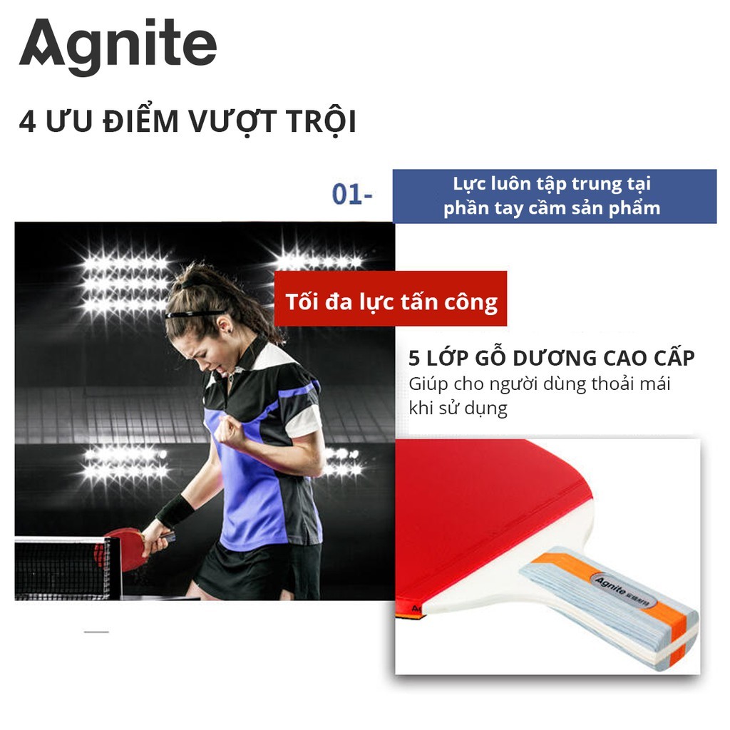 Bộ 2 Vợt Bóng Bàn Agnite Bằng Gỗ Chính Hãng Siêu Nhẹ Mặt Mút Đàn Hồi Tiêu Chuẩn Thi Đấu