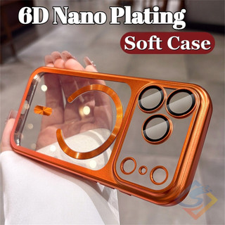 Ốp điện thoại từ tính mạ mềm 6D sang trọng màu cam vũ trụ cho IPhone 17 Pro Max 17 Pro Tpu Vỏ mềm Bảo vệ ống kính Vỏ chống sốc