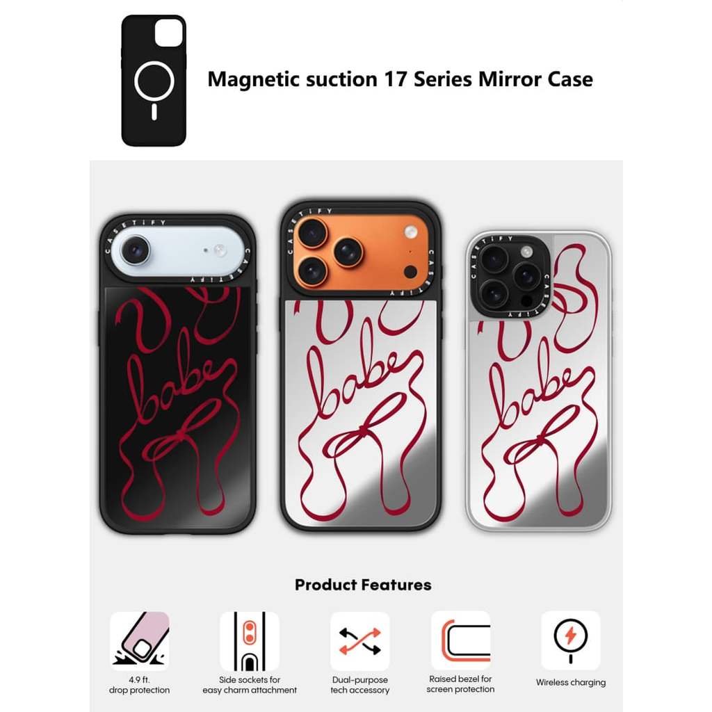 CASECASE X Baby Case Black & Sliver Mirror Vỏ iPhone hút từ tính cho iPhone 17 Air 16 15 14 13 12 Pro Max Plus Ốp lưng cứng có hộp khắc logo