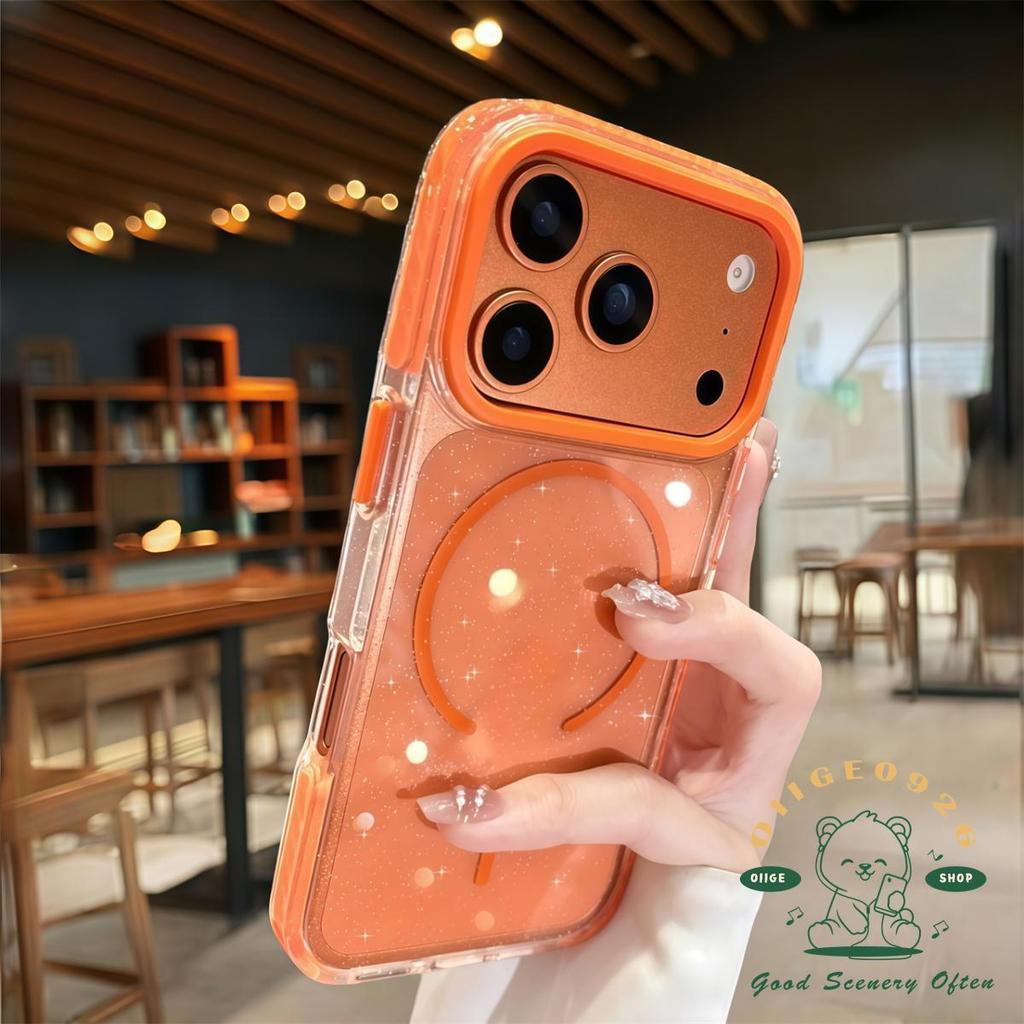 【 Ốp lưng iPhone17 】 Vỏ điện thoại chống rơi từ tính lấp lánh màu cam iphone17 Pro Max 16 15 14 13 12 cho vỏ iPhone Vỏ mềm silicon TPU chống sốc