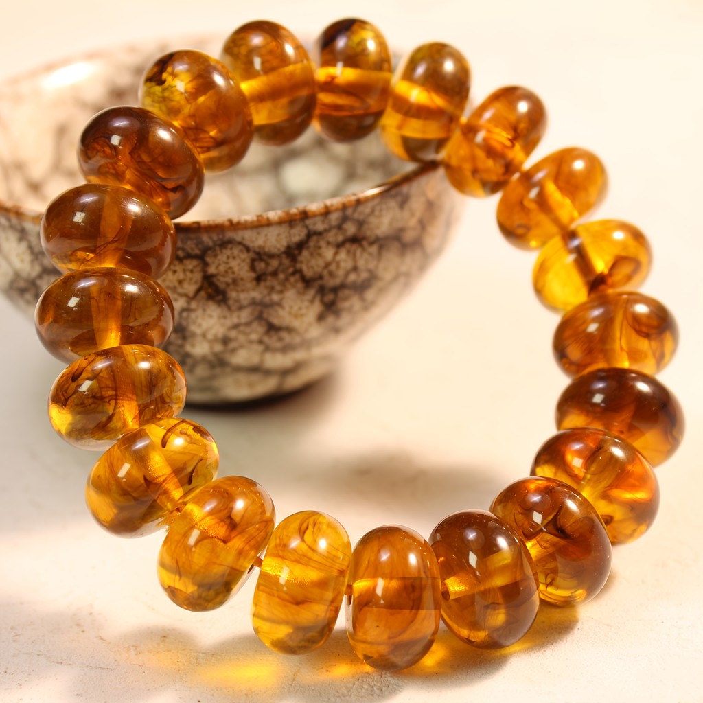 Vòng tay hạt hổ phách tự nhiên dành cho nam, phong cách Bohemian, kích thước 9mm, màu từ nâu đến đỏ đồng.