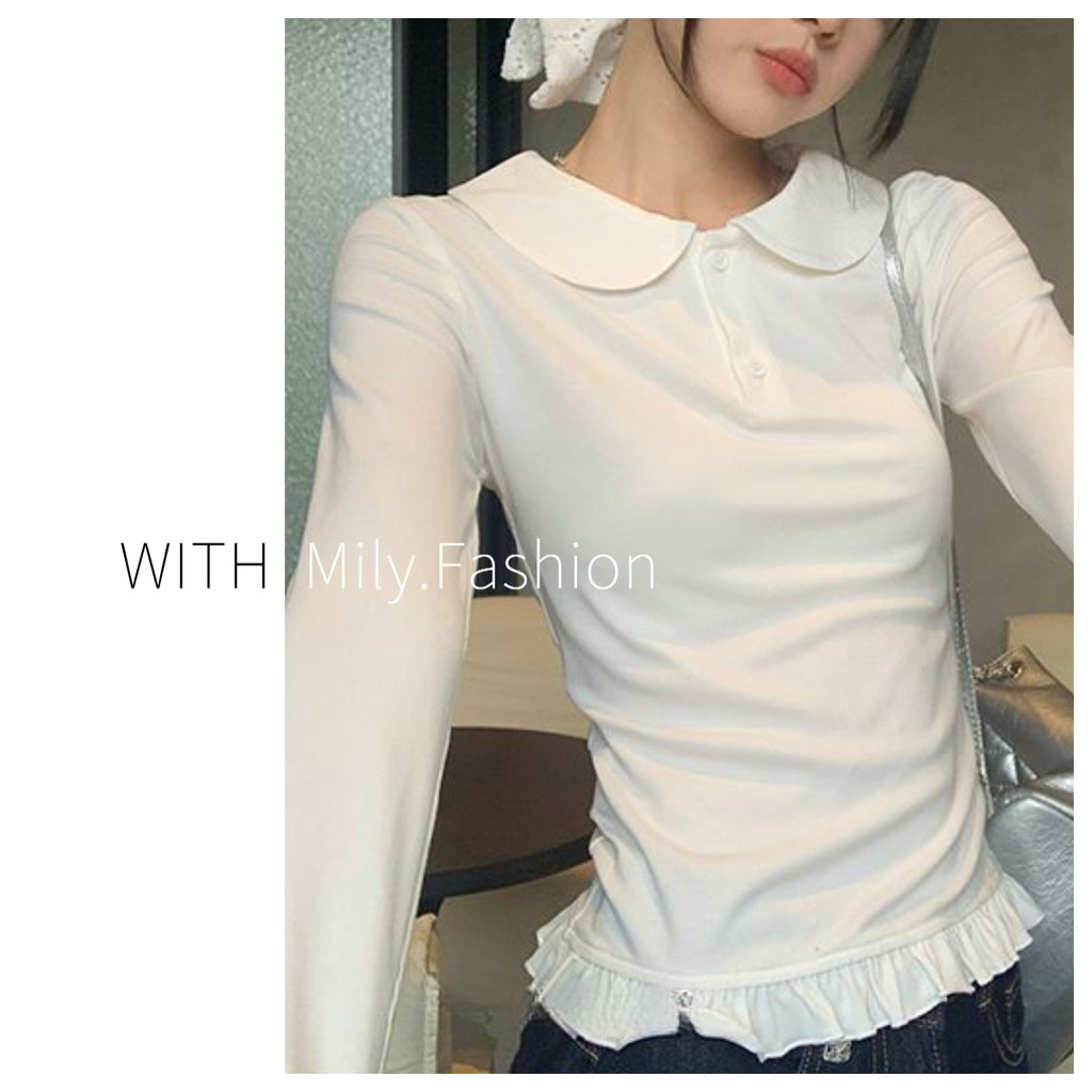 Milyfashion Áo Ren Trắng Bèo Nhún Như Búp Bê, Kiểu Dáng Ngọt Ngào Phong Cách Ballet