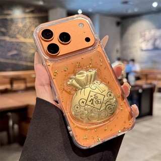 3D Lucky Fortune Túi Lấp Lánh Sequin Trong Suốt Ốp Lưng Điện Thoại iPhone 17Promax 17Pro 16Promax 11 12 13 14 15 Pro Max 16Plus Chống Sốc Nam Nữ Vỏ Di Động