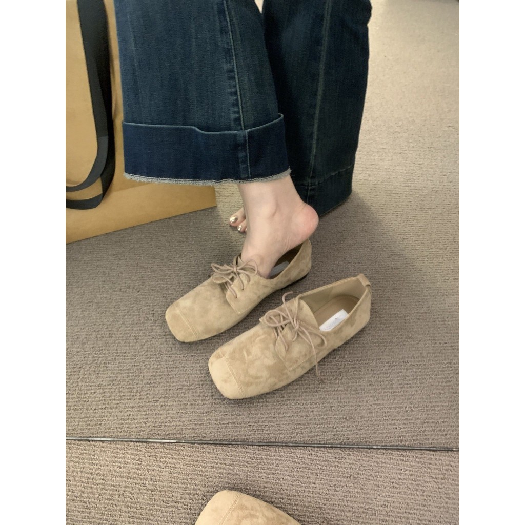 Retro Da Lộn Ren Đen Flat Mary Jane Giày Đế Mềm Giày Nữ
