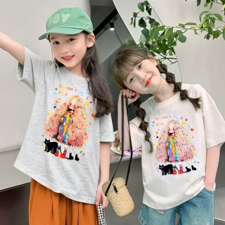 ÁO Thun Cotton MớI Cho Bé GáI ThiếT Kế HọA TiếT In áO Tay NgắN Phù HợP áO Thun Cho Bé GáI