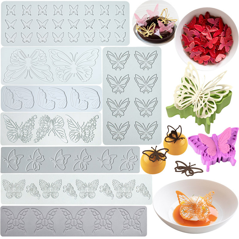 Bướm Chuồn Chuồn Fondant Ren Thảm Sô Cô La Khuôn Silicon Nghệ Thuật Rau Sắc Nét Trang Trí Khuôn Bánh Phân Tử Ẩm Thực Trang Trí Khuôn
