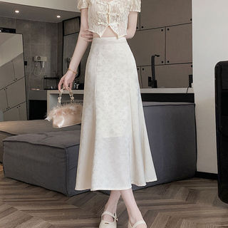 Chân váy chữ A cạp cao thanh lịch, chất liệu jacquard, dài vừa phải, thích hợp cho Nữ mùa xuân hè