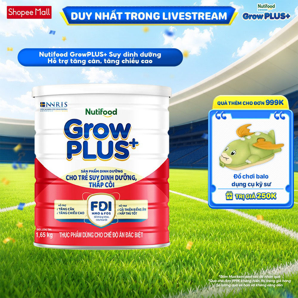 Sữa bột Nutifood GrowPLUS+ Suy Dinh Dưỡng (Đỏ) 1+ - Tăng Cân, Tăng Chiều Cao (Lon 1,65 Kg)