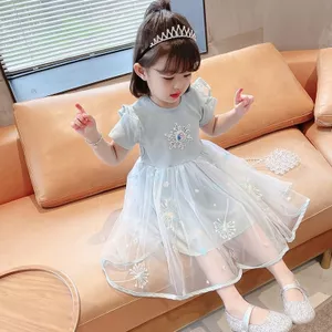 Bé Gái Thêu Bông Tuyết Tulle Đầm Ruffle Tay Công Chúa Tutu Đầm Trẻ Em Trang Phục Tiệc Mùa Hè
