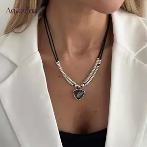 AqToCna Thời Trang Ngọc Trai Thanh Lịch Kim Cương Vỡ Bạc Hạt Nelace Không Đều Hạt Kim Cương Giả Mặt Dây Chuyền Nelace Cưới Trang Sức Quà Tặng AqToCna
