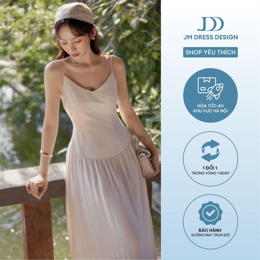 Đầm Resort 2 Dây Cổ V, Dáng Nhún Hông 1R02.2603, Đầm Dáng Maxi Cổ V Xoè Nhẹ Mặc Đi Biển Phong Cách Resort, Váy 2 Dây JM