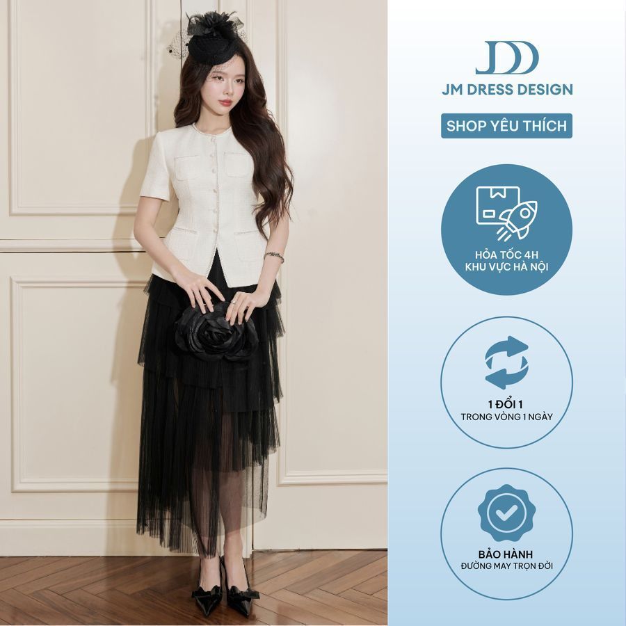 Áo Tweed Cổ Tròn 4 Túi Ốp Dáng Ngắn Thanh Lịch 2T43.2509TW. Áo Tweed Nữ Cao Cấp Công Sở / Dự Tiệc Thiết Kế Bởi JM Dress