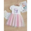 ✿ Bé Gái Tay Phồng Gradient Lưới Đầm Mềm Cotton In Hoạt Hình Top Lưới Váy Mùa Hè Ngày Lễ Mặc