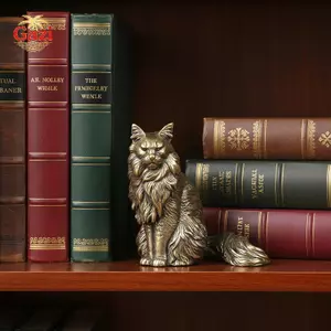 Maine Coon Trang trí máy tính để bàn bằng đồng thau cao cấp Tượng động vật mèo nhỏ Tượng nhỏ để trang trí nội thất Quà tặng Giáng sinh cho chủ mèo [VN]
