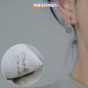 TMOY Vintage Mới Phong Cách Trung Hoa Bông Tai Ngọc Nữ Giả Tinh Tế Ngọc Chalcedony Bông Tai TMOY