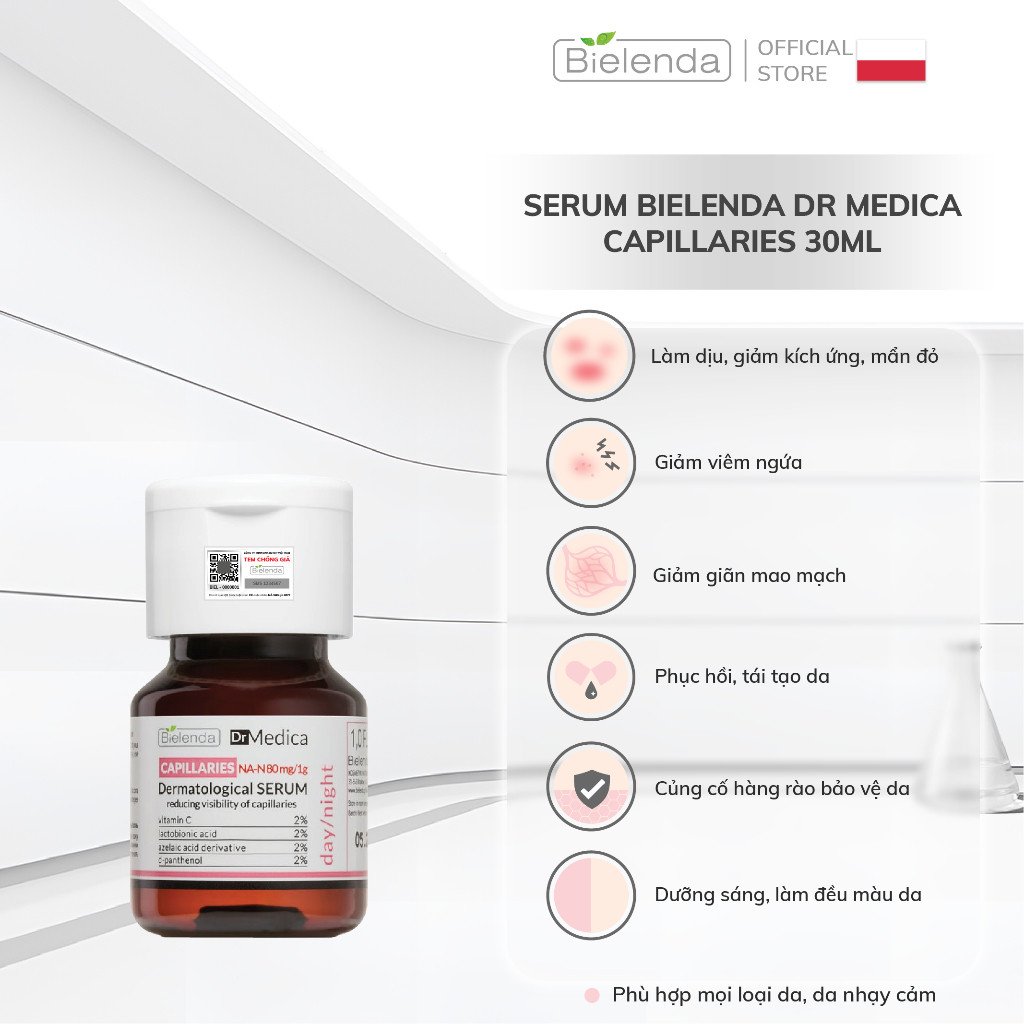 Serum Bielenda Dr Medica Capillaries giảm đỏ, giãn mao mạch 30ml