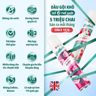 Dầu Gội Khô Batiste Dry Shampoo 200ml Hết Ngứa, Hết Bết Dính Tóc Bồng Bềnh Tức Thì