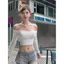 Mùa xuân hè 2026 Pure Desire Style Áo thun dài tay một vai màu trắng Slim-Fit Thiết kế thích hợp eo hẹp Hot Girl Phong cách ngắn Slimer