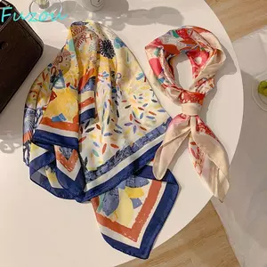 Khăn quàng cổ vuông FUJIZOU Thanh lịch in hoa sọc đầu sóng