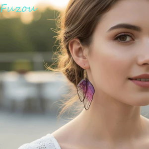 Bông tai cánh bướm FUJIZOU, Bông tai Dangle tính khí trong suốt cổ tích, Zen Wing Shiny Ear Hook Bông tai chuyển màu