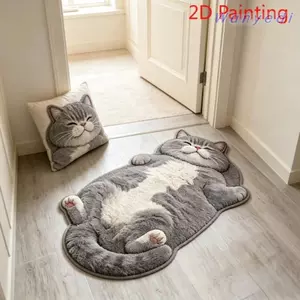 Thảm diện tích hình mèo WANYEDI, Thảm trang trí nhà chống trượt chống bẩn, Thảm hoạt hình dễ làm sạch Phòng ngủ