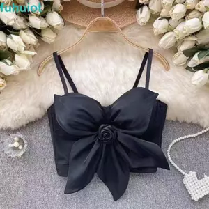 FUHUIOT Hoa Hồng Camisole, Trang Trí Hoa Hồng 3D Slim Fit Phong Cách Xã Hội Corset, Xe Tăng Tính Khí Không Tay Cao Cấp Cảm Giác Crop Tops Xuân Hè