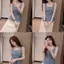 Áo Vest không tay hoa cổ điển màu xanh phong cách Hàn Quốc mùa hè cỡ lớn cổ vuông eo hẹp thon gọn hơn Kiểu dáng kỳ nghỉ hàng đầu