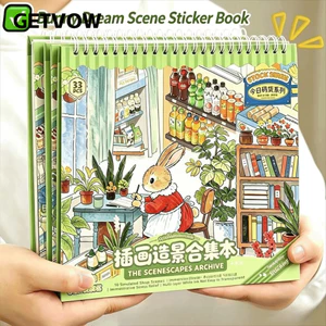 GETVOW Bộ Sưu Tập Mô Hình Cửa Hàng Mini, Sách Sticker Cảnh Cửa Hàng Thiết Kế Ghép Tầng, Tranh Phong Cảnh Dán Tự Dính Hoạt Hình Minh Họa, DIY Trang Trí Sổ Tay