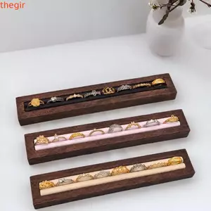 THEGIRL8B Giá trưng bày nhẫn, Giá đỡ nhẫn lót mềm bằng gỗ, Phụ kiện trang sức Tối giản Giá lưu trữ nhẫn nhung cao cấp Cửa hàng trang sức