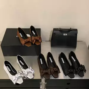 TT Cô Gái Ngọt Ngào Nơ Mũi Vuông Giày Đế Bằng Thoải Mái Phù Hợp Với Váy Giày Công Sở Phù Hợp Với