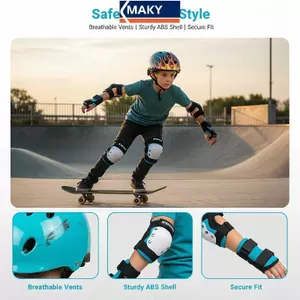 Bộ an toàn trượt băng dành cho trẻ em MAKY Complete 6 chiếc có bảo vệ cổ tay Miếng đệm khuỷu tay và đầu gối để bảo vệ trượt băng VN