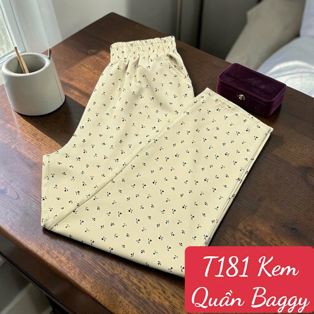 Quần Baggy Nữ Vải Cotton Lạnh Thoải Mái Khi Mặc Nhà Hay Ra Ngoài Chất Liệu Thấm Hút Nhanh Đường May Tỉ Mỉ Mã T181