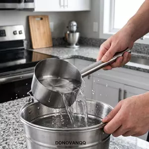 Muỗng nước nhà bếp DONOVANQQ, Tay cầm dài Giá đỡ nước bằng thép không gỉ dung tích lớn, Thiết kế hạt chống trượt gia đình Muỗng súp dày chống gỉ Phòng tắm