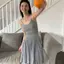Váy dệt kim nhỏ màu xám mùa hè 2026 Slim-fit Slimer Look Xếp li Khâu nhẹ nhàng Tính khí Niche Tay áo phù hợp