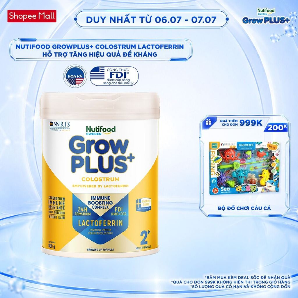 Sữa bột Nutifood Sweden GrowPLUS+ Colostrum Lactoferrin 2+ 800g