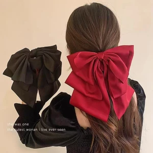 Đỏ Pháp Satin Nơ Kẹp Tóc Lấy Kẹp Nhẹ nhàng Tính Khí Streamer Đầu Sau Kẹp Tóc Cá Mập Kẹp Tóc Phụ Kiện Tóc 3UJF