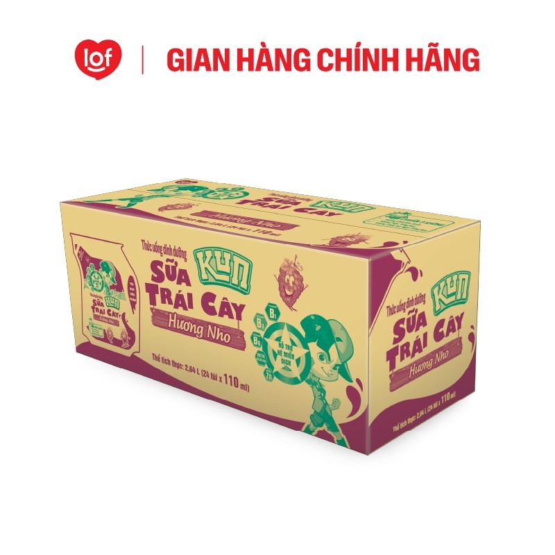 Sữa trái cây KUN vị nho thùng 24 túi x 110ml