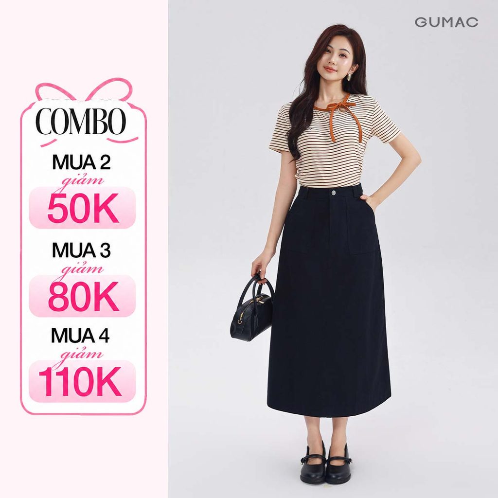 Chân Váy Kaki Nữ GMORNING Dáng A Midi Có Túi Xéo Vuông Thêu Chữ Trẻ Trung Dễ Phối Đồ YVF04060