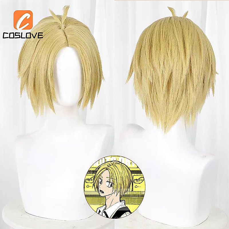Anime Sakamoto Ngày Asakura Xin Cosplay tóc giả ngắn vàng thẳng phù hợp trang trí