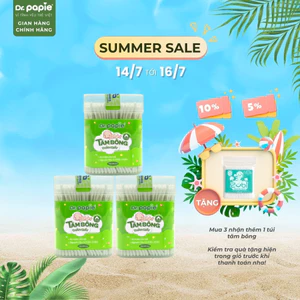 Combo 3 Tăm Bông Đầu Tròn 100% Cotton Siêu Mềm, Vệ Sinh Mắt Tai Mũi Rốn, Thân Giấy Bảo Vệ Môi Trường Dr.Papie (280c/hộp)