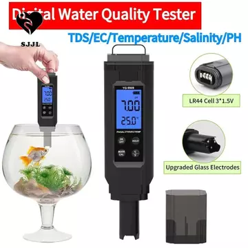 Bút thử nước gia đình SJJL, Máy đo chất lượng nước chống nước 5 trong 1, Máy kiểm tra PH Màn hình kỹ thuật số LCD đa chức năng Máy đo PH kỹ thuật số có độ chính xác cao Bệnh viện