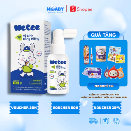 Xịt Vệ Sinh Răng Miệng Wetee Cho Bé Từ 1 Tuổi 30ml, Hương Nho, Vị Ngọt, Không Flo, Không Chất Bảo Quản, An Toàn