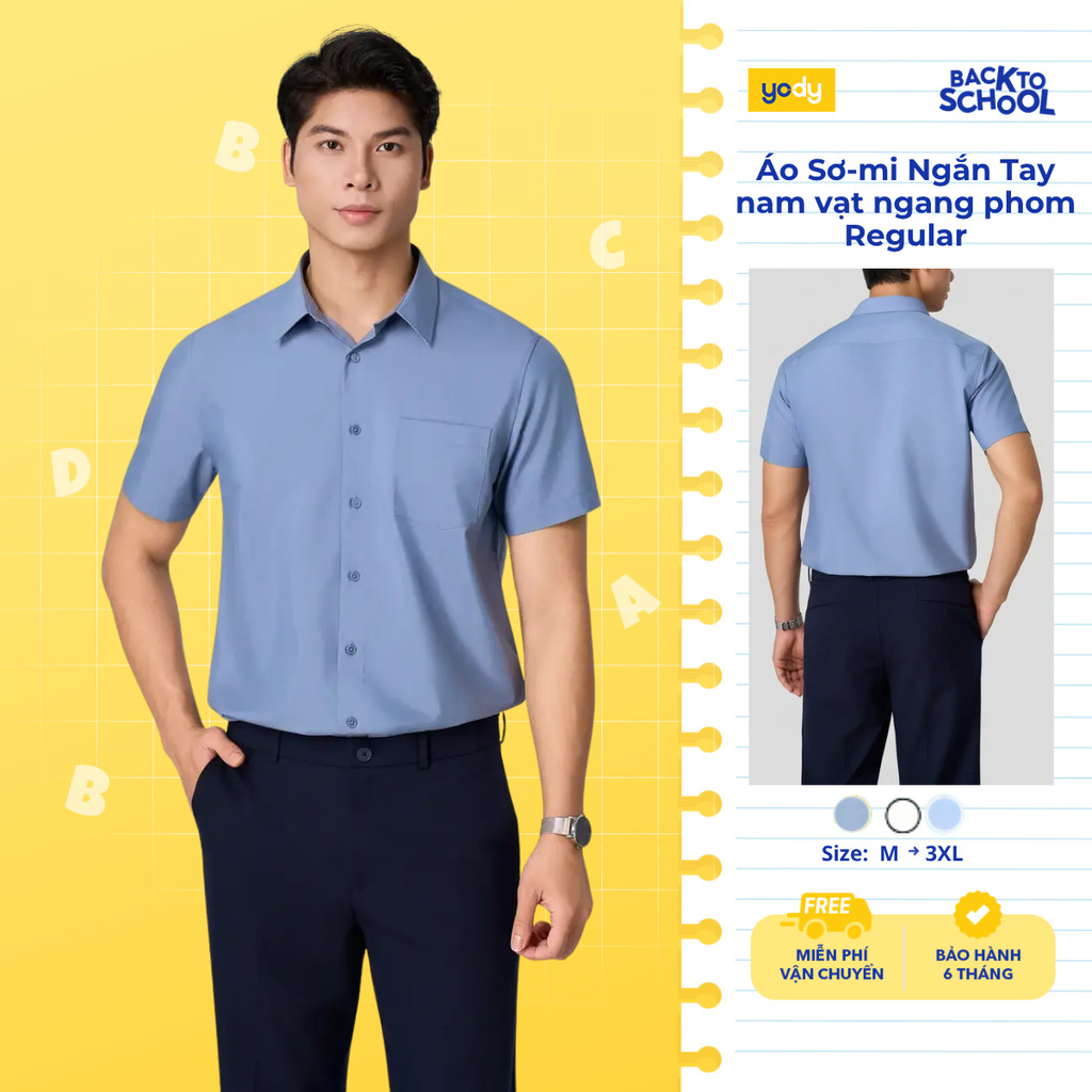 Áo Sơ-mi nam YODY Áo Ngắn Tay nam vạt ngang phom regular, có túi TRA MOSS26A011 | BigBuy360 - bigbuy360.vn