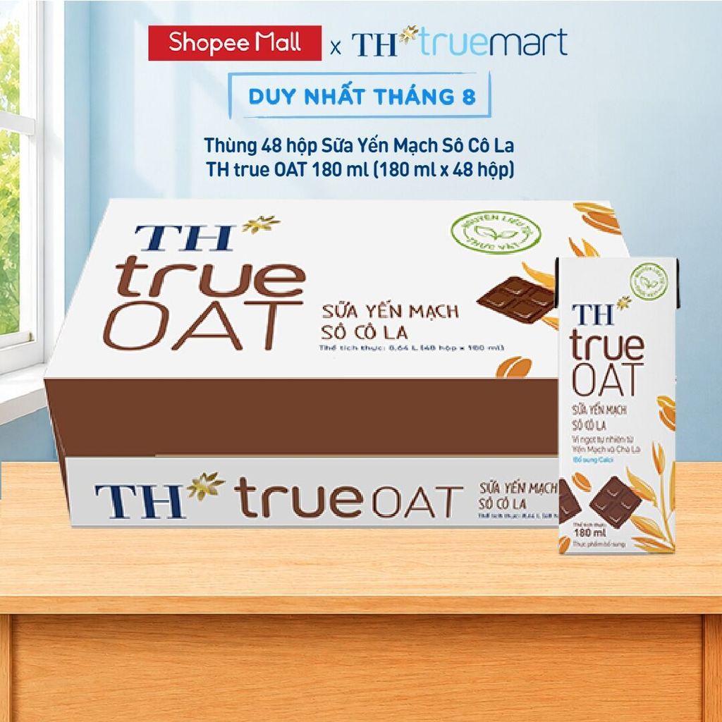 [LIVESTREAM] Thùng 48 hộp Sữa Yến Mạch Sô Cô La TH true OAT 180ml (180 ml x 48)