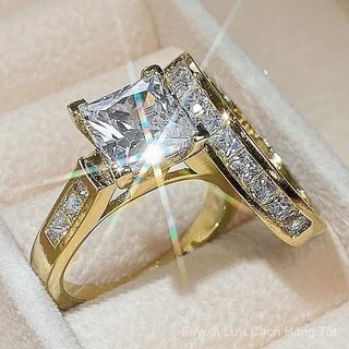 Vàng 14k Nổ Nữ Vuông Kim Cương Zircon Nhẫn Bộ Nhẫn Cz Full Kim Cương Đính Hôn Nhẫn Cưới Vàng 14k 2 Chiếc Nhẫn Kim Cương Giả Bộ Nhẫn Trang Sức Quà Tặng Cho Nữ Size 8