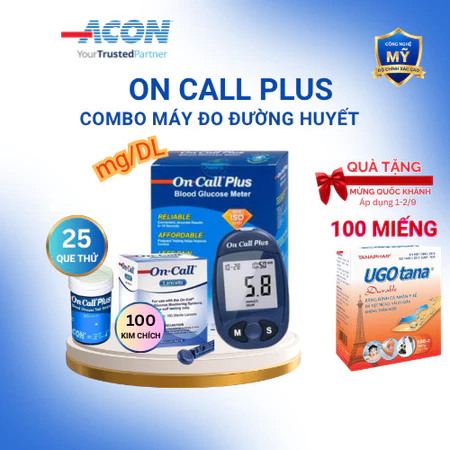 Máy Đo Đường Huyết On Call Plus Kèm Hộp 25 Que Thử Đường Huyết On Call Plus Và 100 Kim Chích Máu