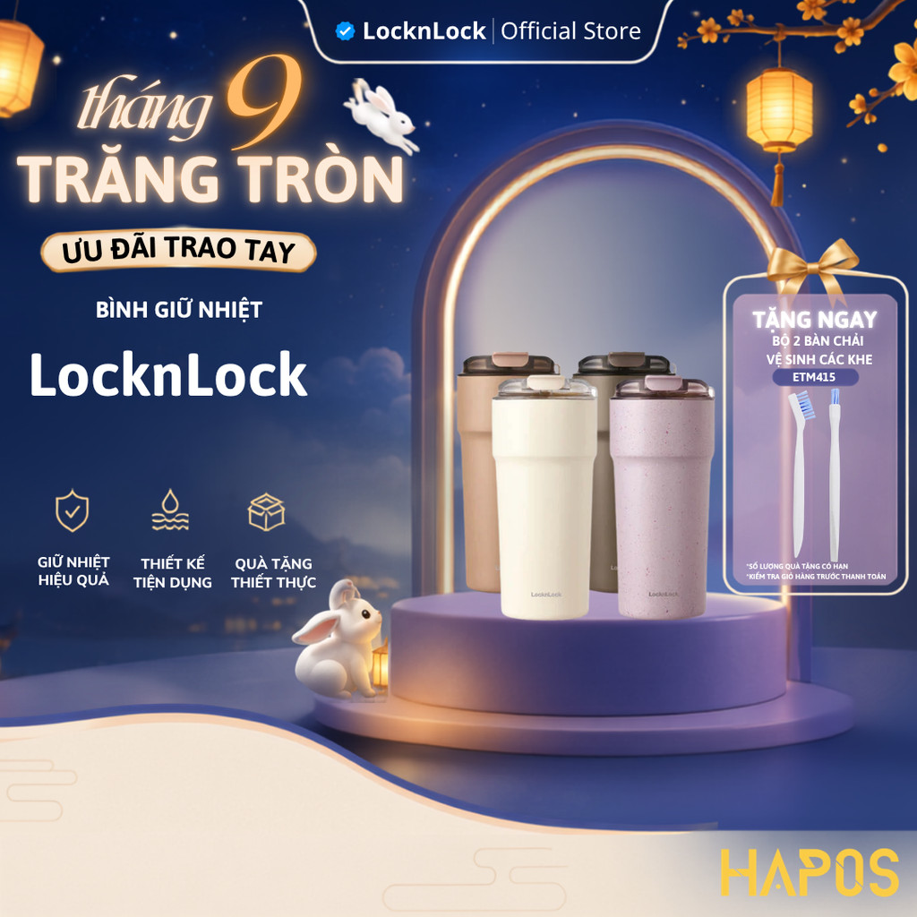 Ly giữ nhiệt phủ sứ LocknLock 650ml, Chính hãng, bằng thép không gỉ 304 Metro Cafe Tumbler LHC4359 - HAPOS LOF