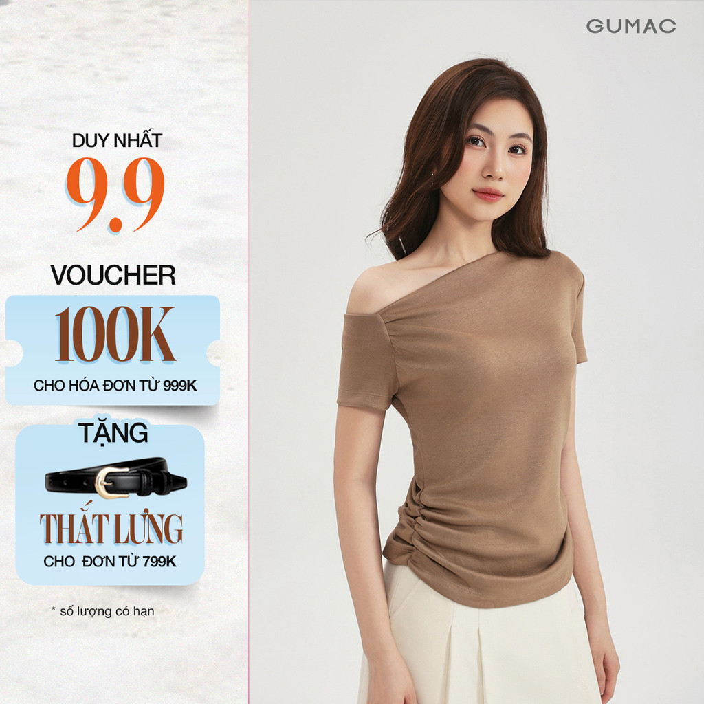 Áo Thun Nữ GUMAC Áo Kiểu Lệch Vai Form Slim Ôm Nhún Eo Chất Thun Mịn Co Giãn Tôn Dáng ATF03031