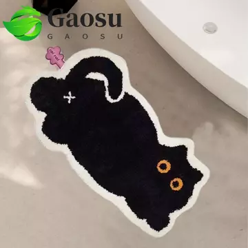 Thảm trải sàn GAOSU, Thảm trải sàn hình mèo siêu mềm chống trượt, Thảm vào cửa Thảm trải sàn mèo đen thấm hút dễ thương Phòng tắm
