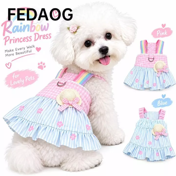 FEDAOG Pet Sundress, Mũ không tay Váy cho chó mèo, Thời trang màu hồng thoải mái thoáng khí Trang phục cho chó mèo Đồ dùng cho thú cưng